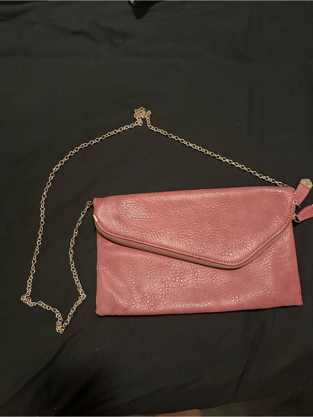 Women's Rose Pink Envelope Crossbody Bag with Gold Chain